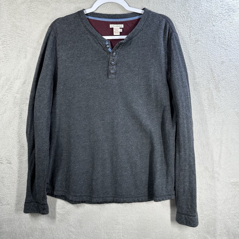 Carbon 2 Cobalt Gray Henley Men's Size M Gray Double Layer Gorpcore Casual
